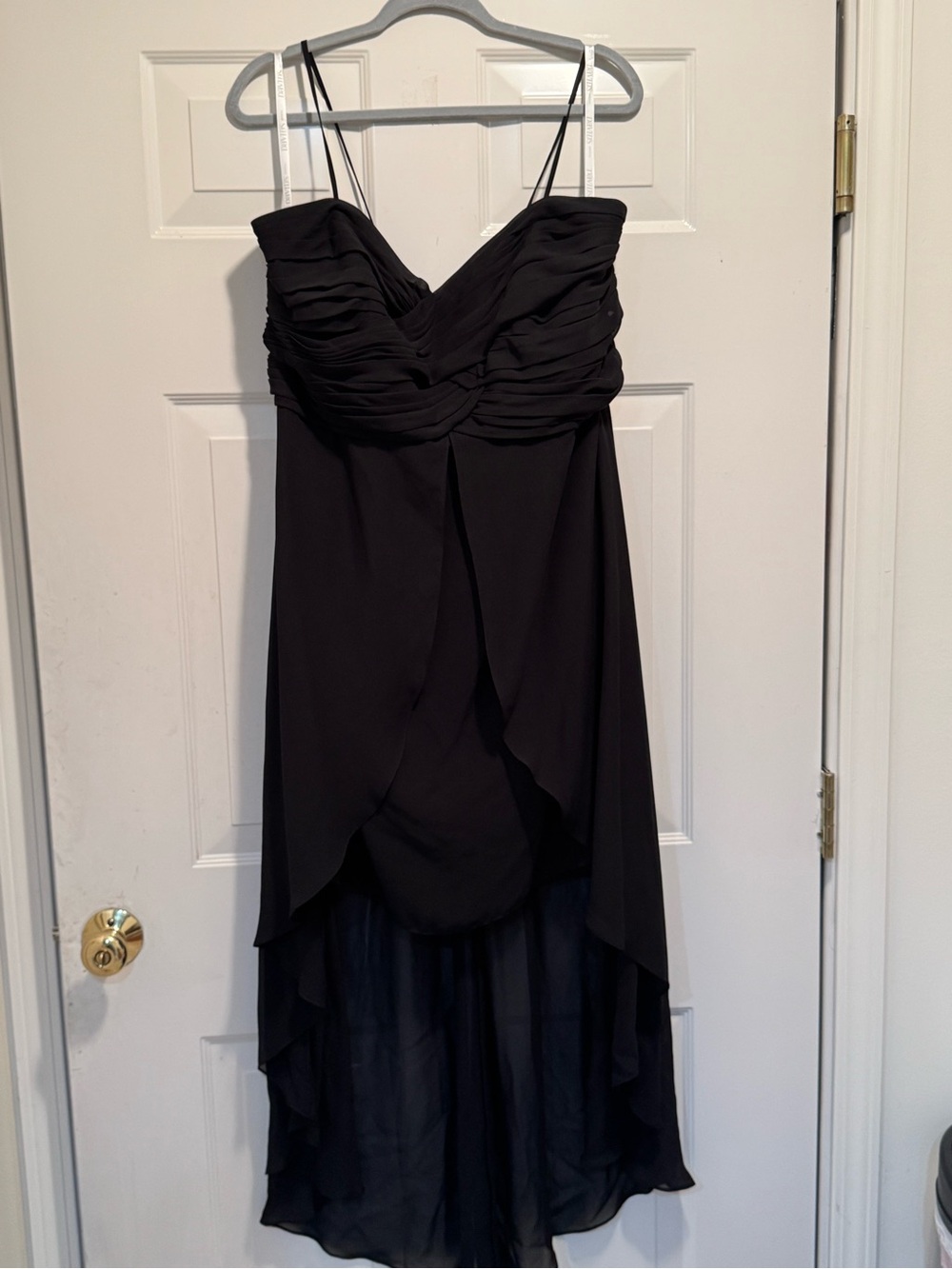 David's Bridal Black Ruched Spaghetti Strap High-Low Dress